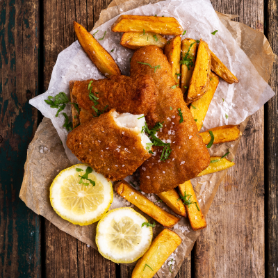 Fish and chips au curry breton