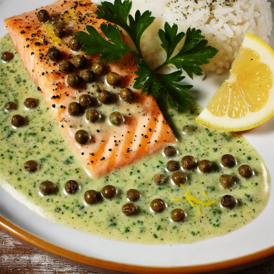  pavé de saumon à la sauce au poivre vert et citron