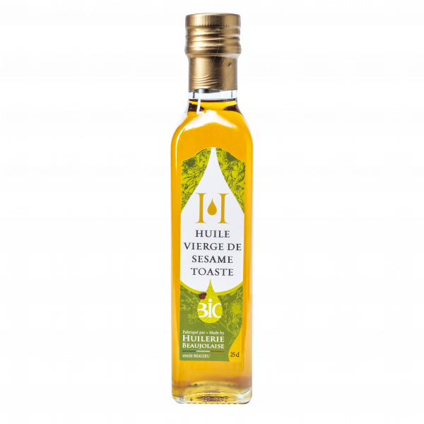 Huile vierge traditionnelle de sésame toasté biologique, 25 cl